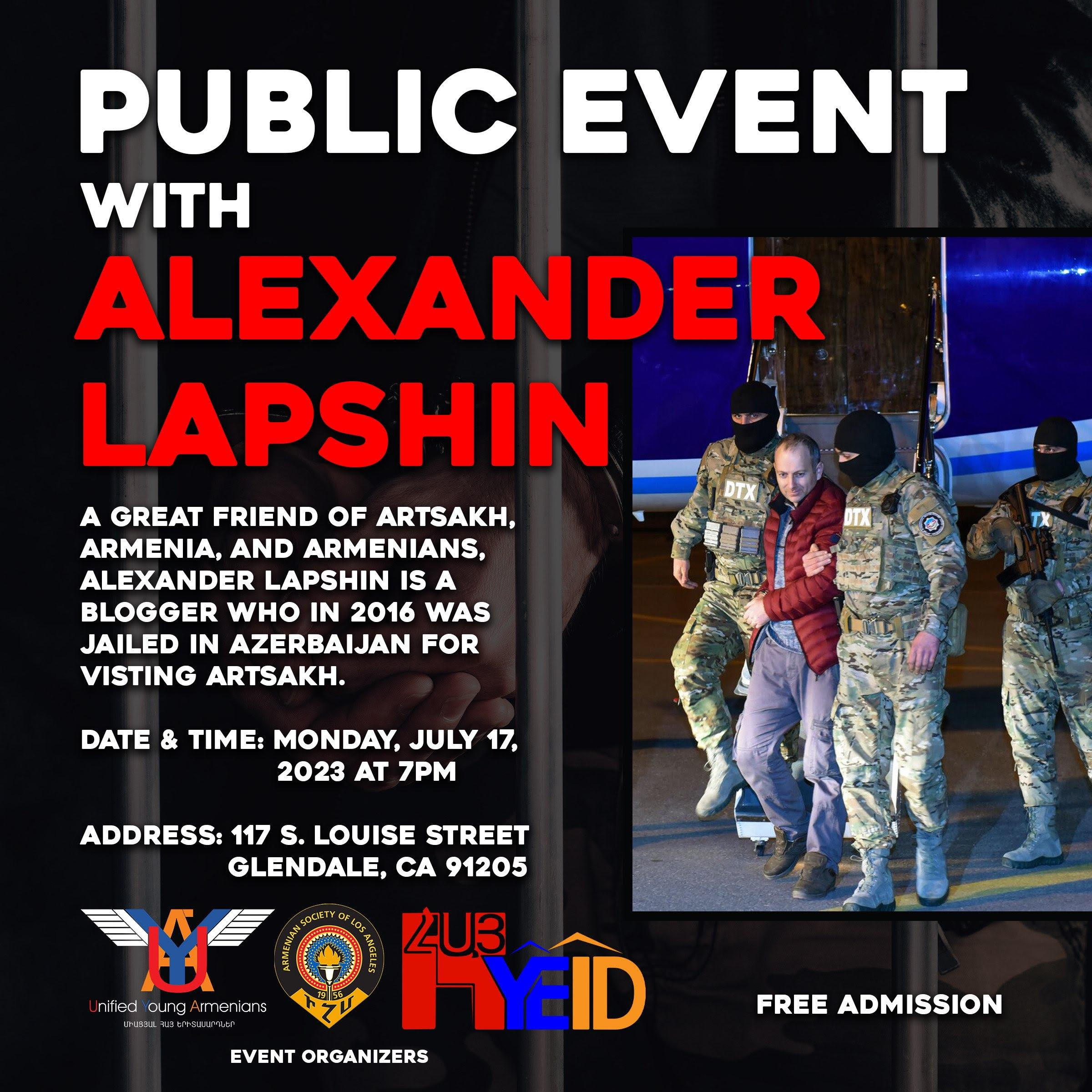Please attend this very important meeting with Alexander Lapshin, a great supporter of Artsakh and Armenia.